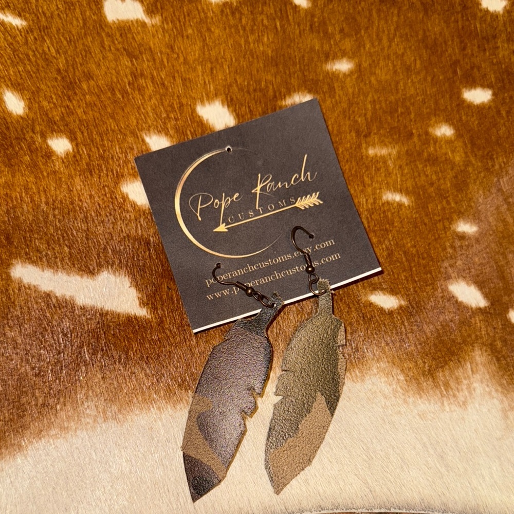 Gold and Brown Feather Earrings